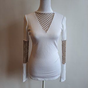 Pete Women White Mesh Long Sleeves Top Shirt Size XS
